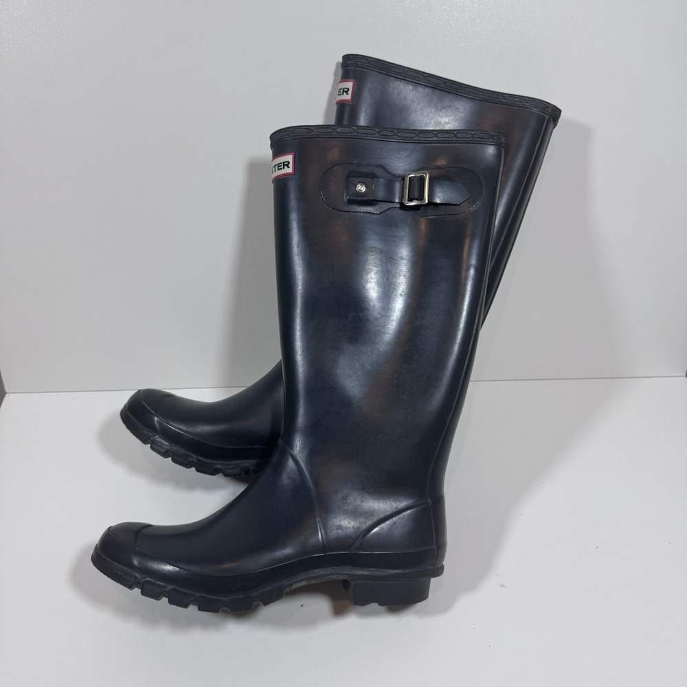 Hunter Huntress Womens Field Navy Black Tall Rain Boots 9 EU 40 41 Waterproof